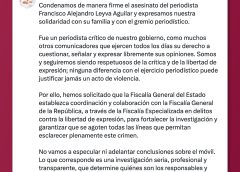 Condena gobernador Salomón Jara asesinato del periodista Alejandro Leyva